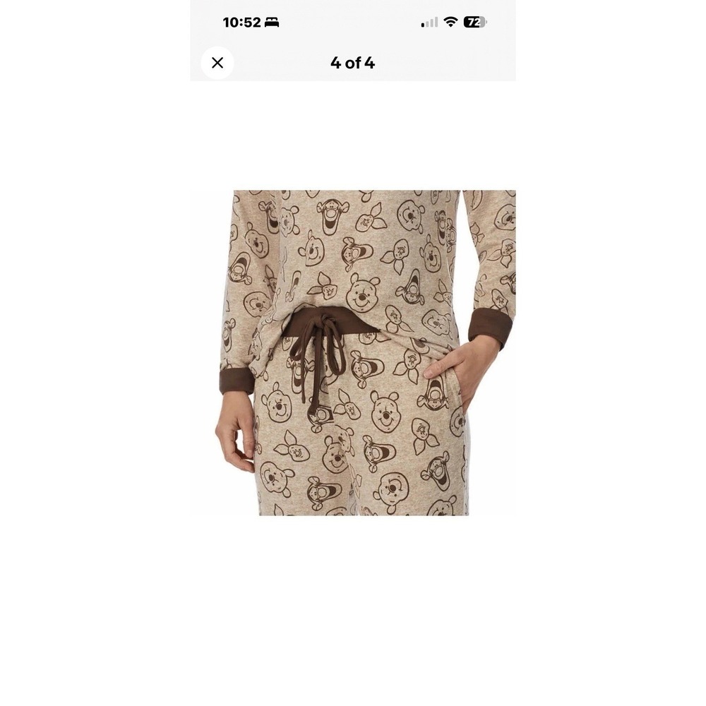 Disney‎ Winnie the Pooh Pajama Set Womens Medium Brown Knit Joggers 2pc